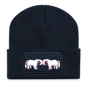Valais blacknose sheep butting heads - Recycled Patch Beanie - french navy - Front