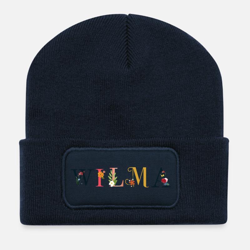 WILMA name decorated with flowers - Recycled Patch Beanie - french navy