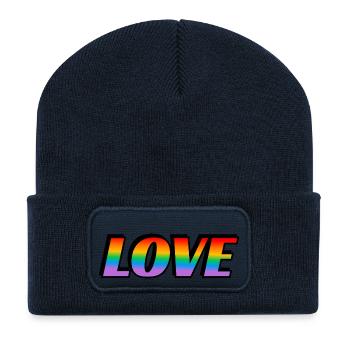 Regenbogen-Text LOVE LGBT Pride Month - Recycelte Patch Beanie - French Navy - Vorne