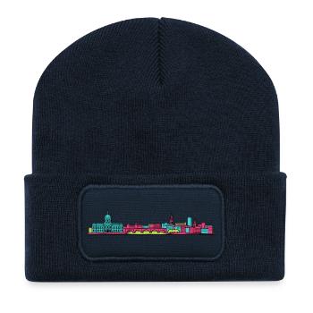 Art de lignes de basilique de la skyline de la ville de Toulouse - Beanie recyclé à patch - bleu marine - Devant