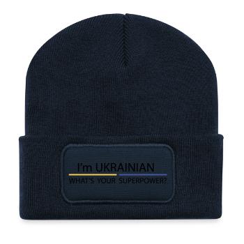 Ich bin Ukrainer, was ist deine Superkraft? - Recycelte Patch Beanie - French Navy - Vorne