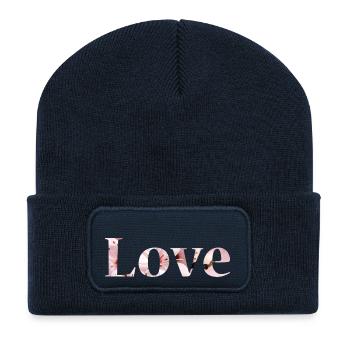 Love Blumen Text Foto - Recycelte Patch Beanie - French Navy - Vorne