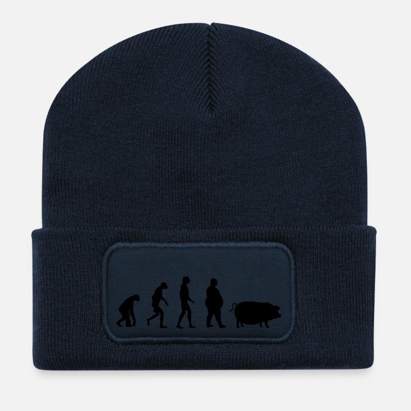 Evolution vom Affe zum Mensch zum Schwein - Recycelte Patch Beanie - French Navy