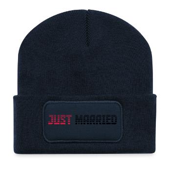 Just Married texte Logo Design - Beanie recyclé à patch - bleu marine - Devant