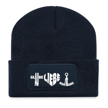 Glaube Liebe Hoffnung, Formen Symbole weiss - Recycelte Patch Beanie - French Navy - Vorne