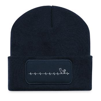 Battement de cœur de chat - Beanie recyclé à patch - bleu marine - Devant
