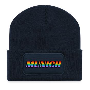 Münchner LGBTQ Pride Month Regenbogentext - Recycelte Patch Beanie - French Navy - Vorne