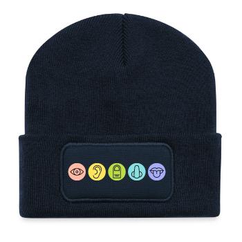 Fünf Sinne, Sinnesorgane, Medizin - Recycelte Patch Beanie - French Navy - Vorne