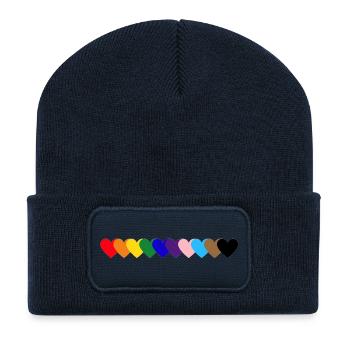 Regenbogen_Herzen_Pride - Recycelte Patch Beanie - French Navy - Vorne