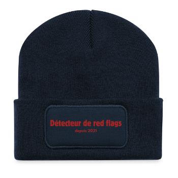 détecteur de red flags depuis 2021 - Beanie recyclé à patch - bleu marine - Devant