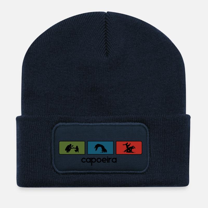 Capoeira Tricolor Black Outline - Recycelte Patch Beanie - French Navy