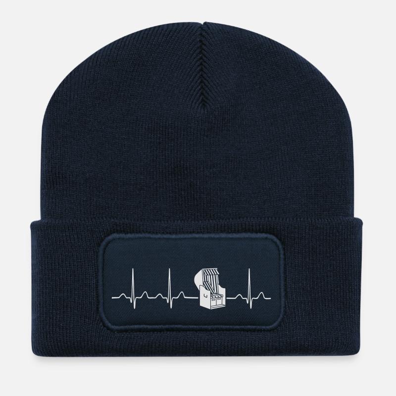 Lebenslinie Meer Strandkorb Ostsee Nordsee - Recycelte Patch Beanie - French Navy