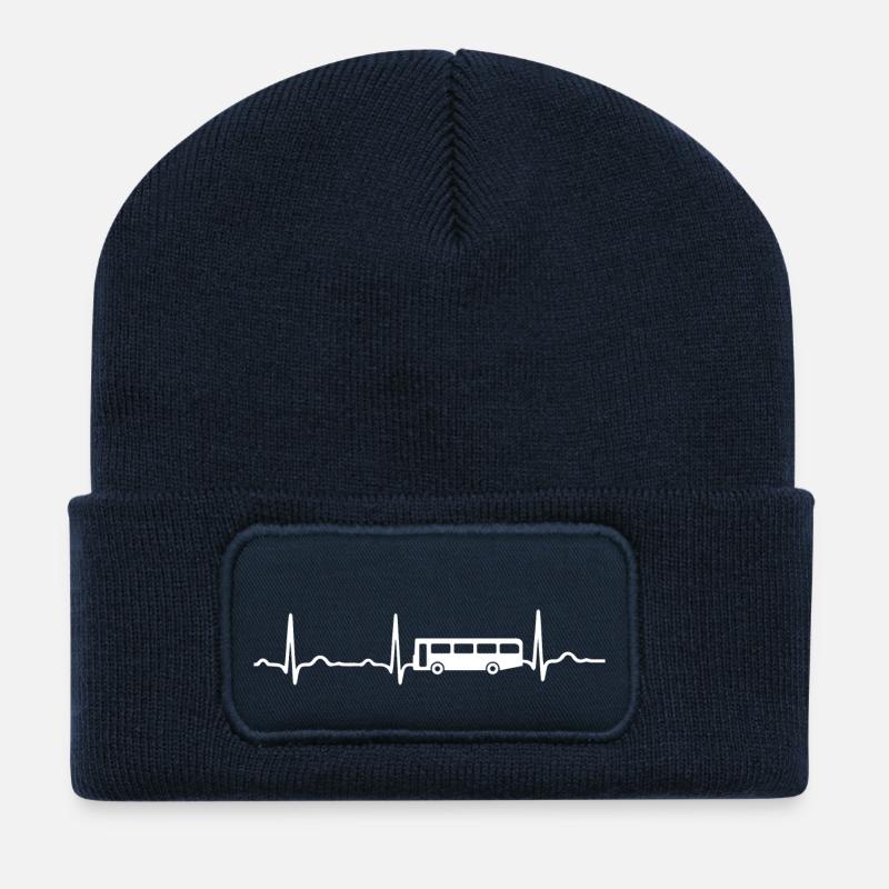 EKG HERZSCHLAG BUS weiß - Recycelte Patch Beanie - French Navy