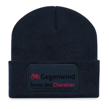 Gegenwind formt den Charakter. Für Radfahrer. - Recycelte Patch Beanie - French Navy - Vorne