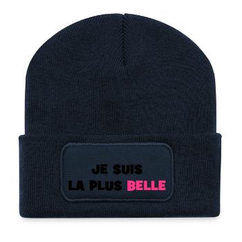 Je suis la plus belle - Beanie recyclé à patch - bleu marine - Devant