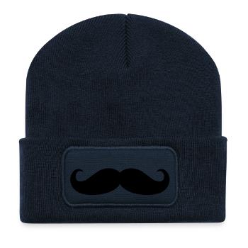 Moustache 1 - Beanie recyclé à patch - bleu marine - Devant