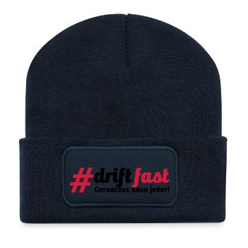 Drift Fast, geradeaus kann jeder - Recycelte Patch Beanie - French Navy - Vorne