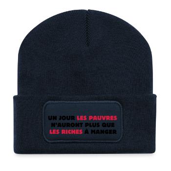 Un jour les pauvres... - Beanie recyclé à patch - bleu marine - Devant