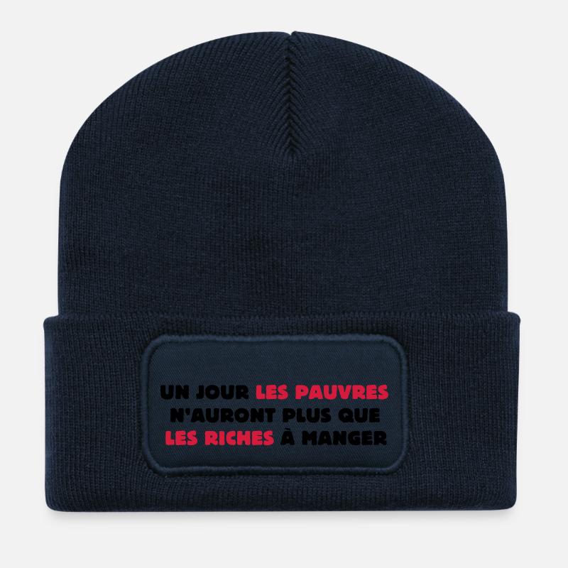 Un jour les pauvres... - Beanie recyclé à patch - bleu marine