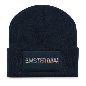 Amsterdam Cityscape Typo Collage - Recycled Patch Beanie - french navy - Front
