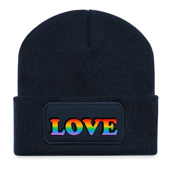 Texte arc-en-ciel LOVE LGBT Pride Month - Beanie recyclé à patch - bleu marine - Devant