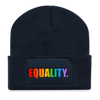 EQUALITY - rainbow text - LGBT pride month - Recycled Patch Beanie - french navy - Front