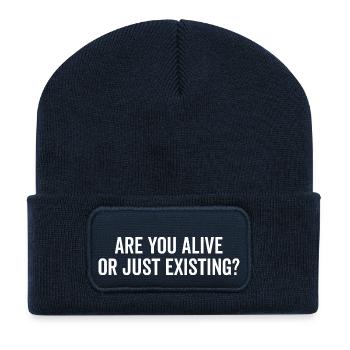 Êtes-vous vivant ou existez-vous ? - Beanie recyclé à patch - bleu marine - Devant