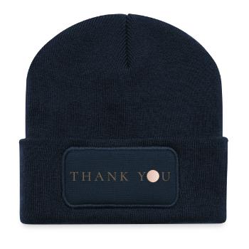 Botschaft  JUST THANK YOU als dankbarkeit - Recycelte Patch Beanie - French Navy - Vorne
