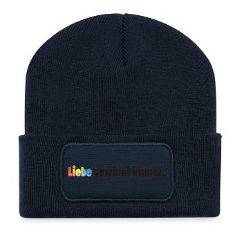 Liebe gewinnt immer Frieden Statement Vielfalt - Recycelte Patch Beanie - French Navy - Vorne