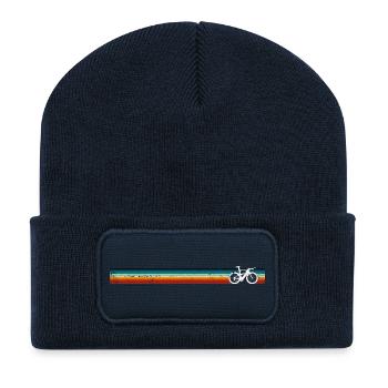 Vélo rétro sur des rayures arc-en-ciel - Beanie recyclé à patch - bleu marine - Devant