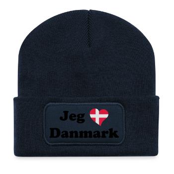 Jeg elsker Danmark - J'aime le Danemark - Beanie recyclé à patch - bleu marine - Devant