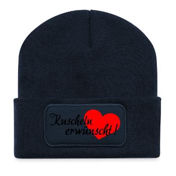 Kuscheln, Kuschelzeit, nur kuscheln, knuddeln - Recycelte Patch Beanie - French Navy - Vorne