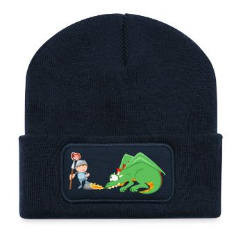 Ritter und Drache - Recycelte Patch Beanie - French Navy - Vorne