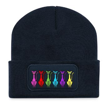 6 chats assis face - Beanie recyclé à patch - bleu marine - Devant