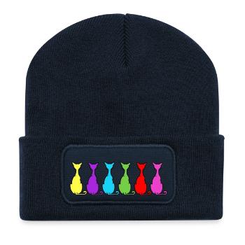 6 chats assis dos - Beanie recyclé à patch - bleu marine - Devant