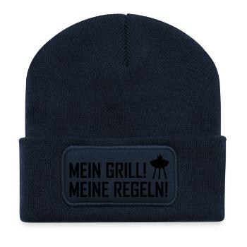 mein grill meine regeln - Beanie recyclé à patch - bleu marine - Devant