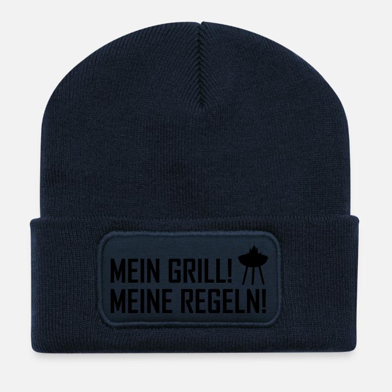 mein grill meine regeln - Beanie recyclé à patch - bleu marine