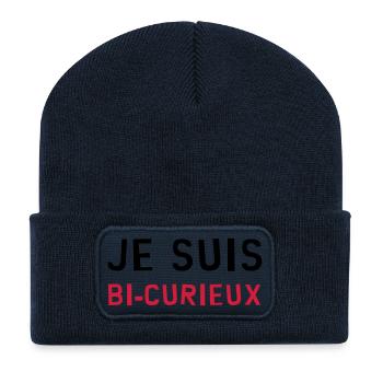 Bi-Curieux / Humour / Drôle / Drole / Geek / Cool - Beanie recyclé à patch - bleu marine - Devant