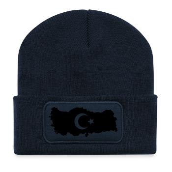 turkey_design_001 - Beanie recyclé à patch - bleu marine - Devant