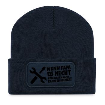 Wenn Papa es nicht reparieren kann kann es Keiner! - Recycelte Patch Beanie - French Navy - Vorne