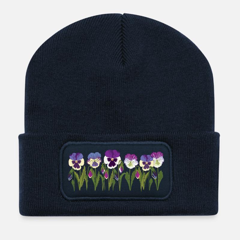 Pansy Blütenreihe in Lila - Recycelte Patch Beanie - French Navy