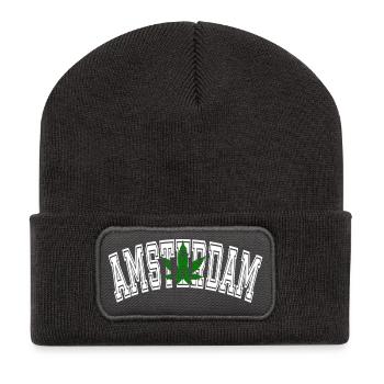 Design d’Amsterdam avec feuille de cannabis - Beanie recyclé à patch - charbon - Devant
