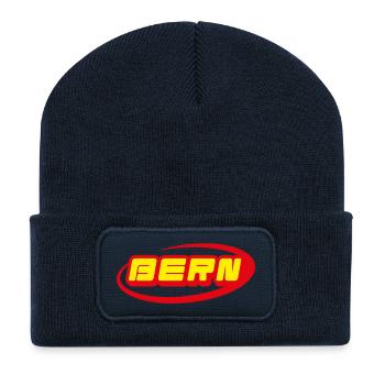 Bern Neon Logo Gelb Rot - Recycelte Patch Beanie - French Navy - Vorne