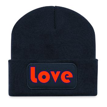 LIEBE. PAAR. ICH HABE GERADE GEHEIRATET. Junggesellinnenabschied. HEILIGER VALENTINSTAG. - Recycelte Patch Beanie - French Navy - Vorne