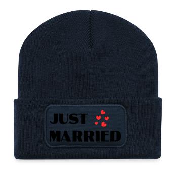 ICH HABE GERADE GEHEIRATET. Junggesellinnenabschied. HEILIGER VALENTINSTAG. PAAR. LIEBE - Recycelte Patch Beanie - French Navy - Vorne