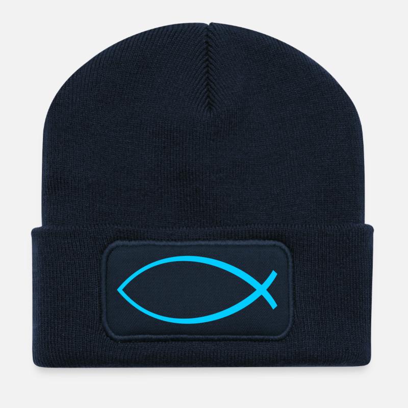 Ichtus fish light blue - Recycled Patch Beanie - french navy
