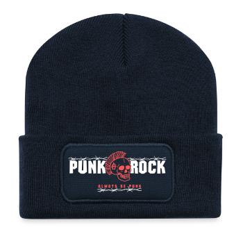 Punk Skull with Red Mohawk - Recycled Patch Beanie - french navy - Front