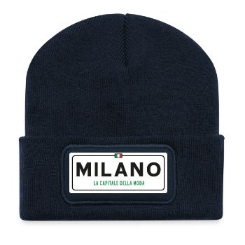 Ortsschild von Mailand - Recycelte Patch Beanie - French Navy - Vorne