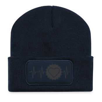 Pulse Bike Battement de coeur pignon Amour du vélo - Beanie recyclé à patch - bleu marine - Devant