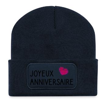 JOYEUX ANNIVERSAIRE. HAPPY BIRTHDAY. ANNIVERSAIRE. - Beanie recyclé à patch - bleu marine - Devant